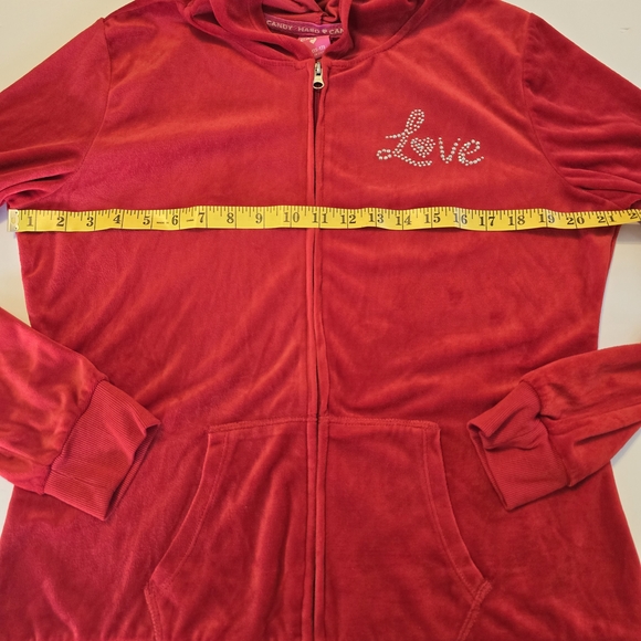 Y2K Hard Candy Red Velour Zip Up Hoodie - Picture 3 of 4